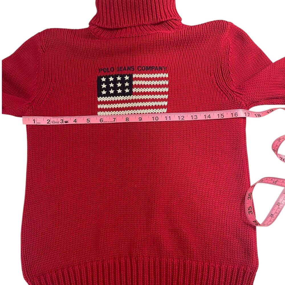 Vintage Polo Jeans Co Ralph Lauren USA Flag Turtleneck Sweater Red Women's Med - Picture 5 of 6